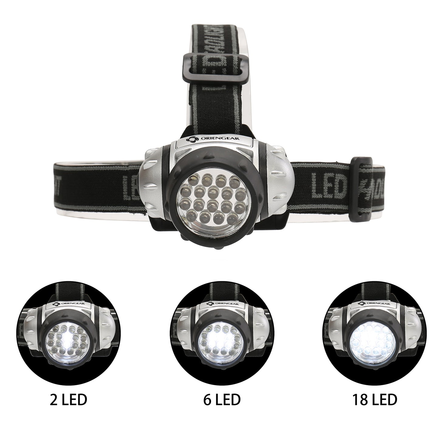 SIC-0003 LED-002-SIF "18 LED headlamp, single pack, silver-grey and black.