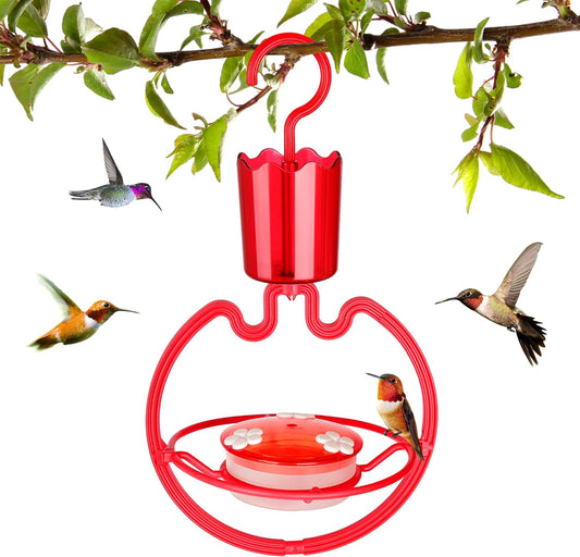 Hummingbird Feeders for Outdoors Hanging  with 3 Flower Portholes for Garden Yard Bright Red