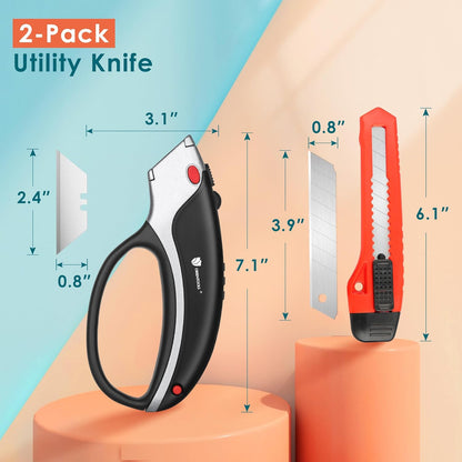 Utility Knife Box Cutter Set Retractable Auto-Lock Razor Knife with 5 Extra Sharp Blades