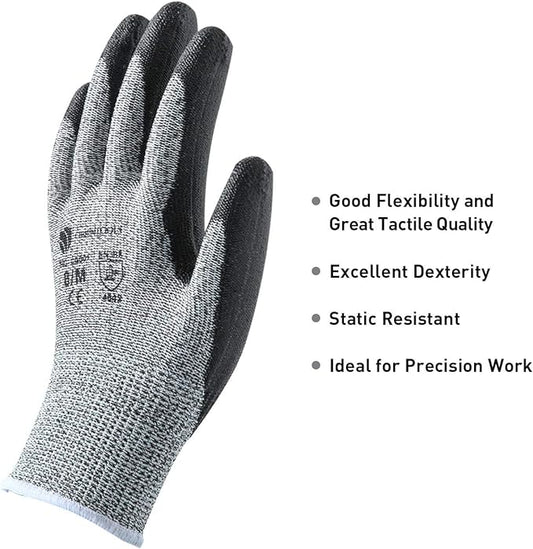 ORIENTOOLS Safety Work Gloves, 13 Gauge Level 5 Cut Resistant Gloves with Polyurethane (PU) Coated Palm, Suitable for Material Handling, Farming, Gardening (Meduim/Size 8) 1