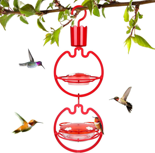 Hummingbird Feeders for Outdoors Hanging with 7 Flower Portholes for Garden Yard Bright Red
