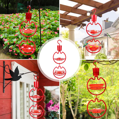 Hummingbird Feeders for Outdoors Hanging with 7 Flower Portholes for Garden Yard Bright Red
