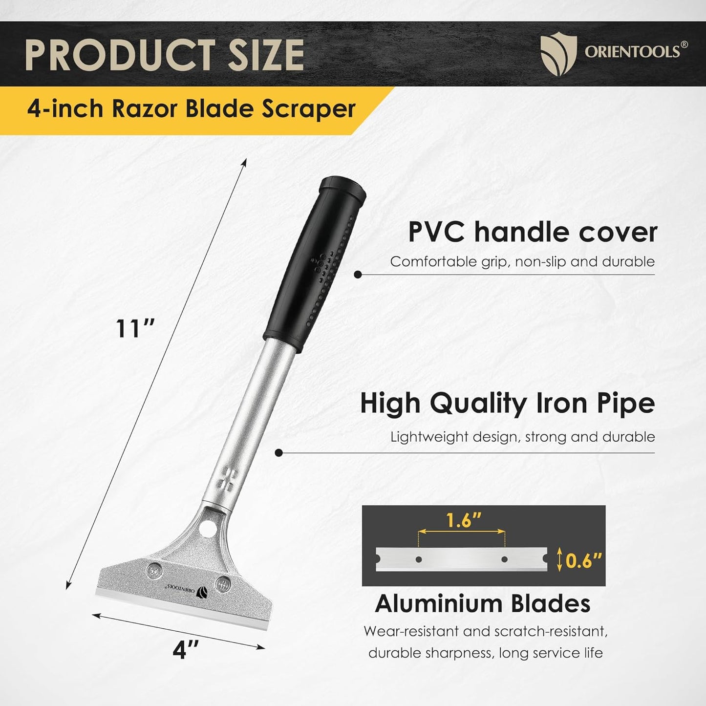 Heavy Duty 4-inch Razor Blade Scraper with Long-Handle Cleaning Glass Wall Scraper