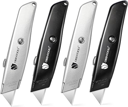 Heavy Duty Utility Knife Retractable Box Cutter with 3-Position in Black & Silver