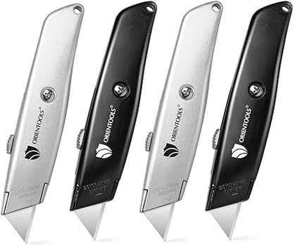 Heavy Duty Utility Knife Retractable Box Cutter with 3-Position in Black & Silver