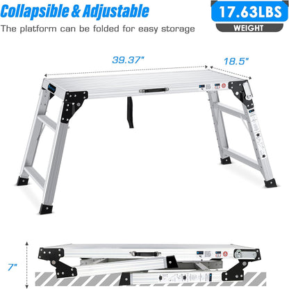 Portable Folding Aluminum Adjustable Height 25 to 35 inches Work Platform Step Ladder