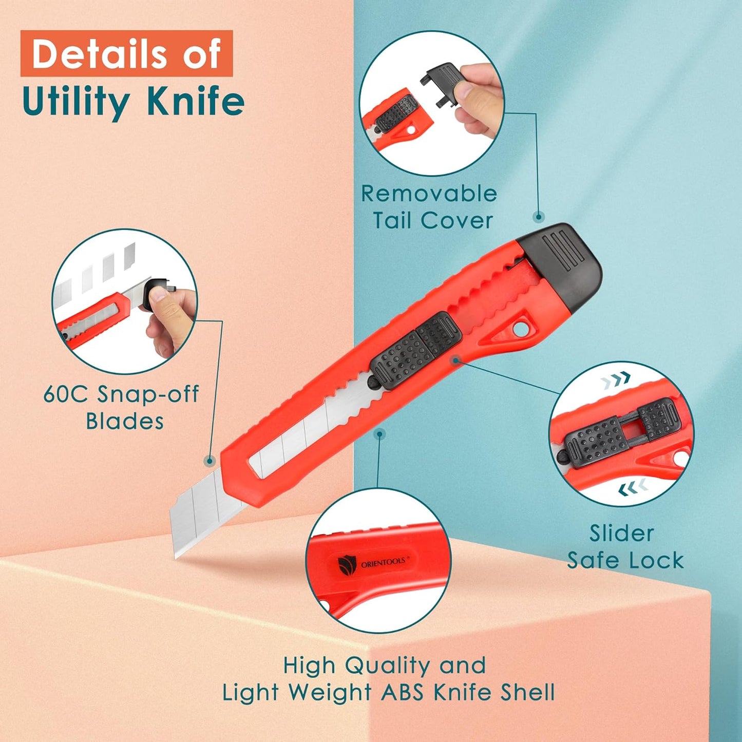 Utility Knife Box Cutter Razor Auto-lock 4-Pack Set