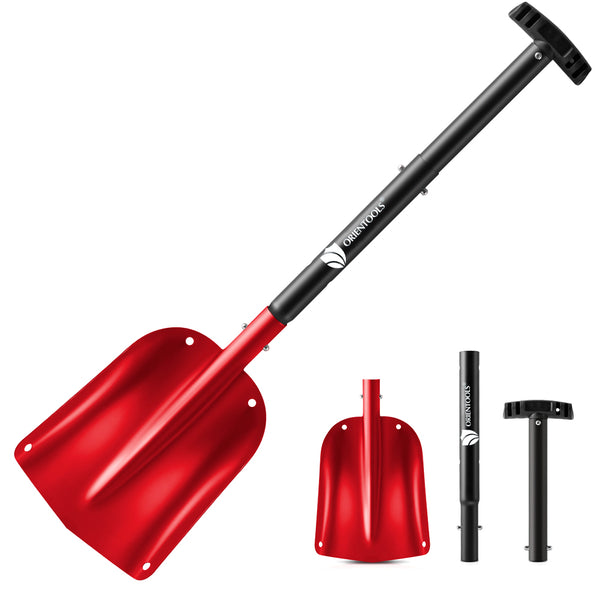ORIENTOOLS Snow Shovel with 3 Piece Collapsible Design, Aluminum Lightweight Sport Utility Shovel, 26‘’-32‘’ Portable and Adjustable Snow Shovel for Car, Camping, Garden (9" Blade, Red)