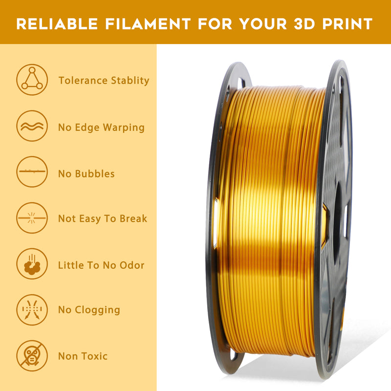 ORIENTOOLS PLA Silk 3D Printer Filament 1.75mm, Dimensional Accuracy +/- 0.05 mm, 1kg Spool (2.2lbs), Golden, Fit Most FDM Printer