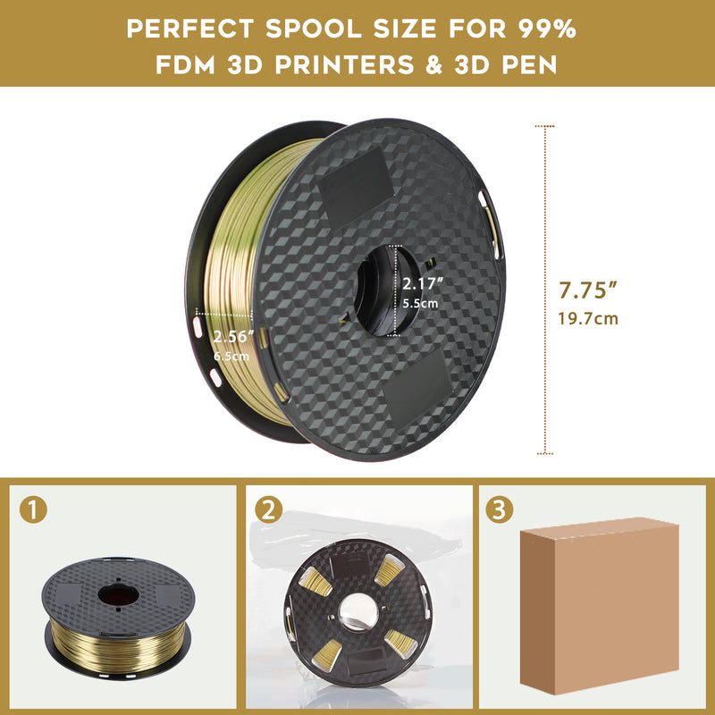 ORIENTOOLS PLA Silk 3D Printer Filament 1.75mm, Dimensional Accuracy +/- 0.05 mm, 1kg Spool (2.2lbs), Fit Most FDM Printer