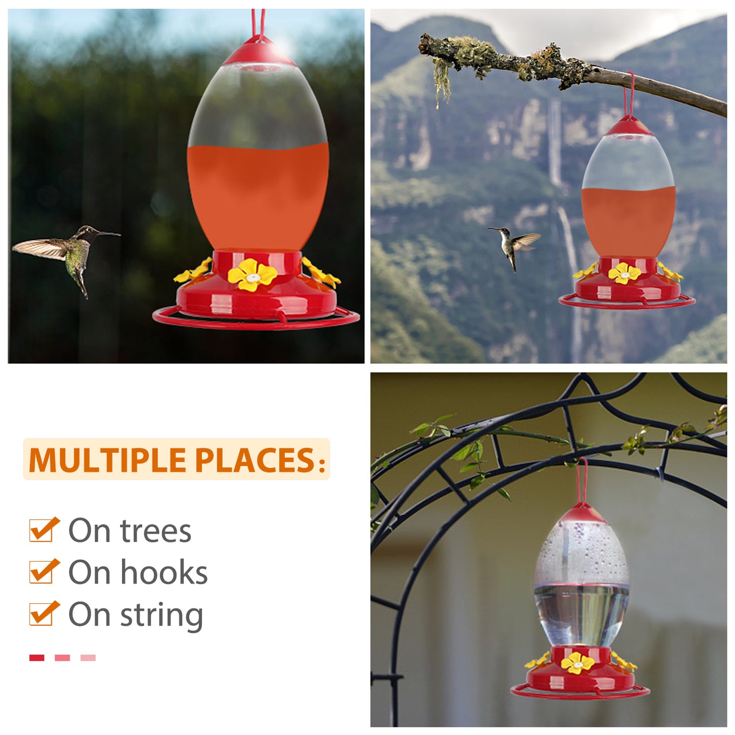 Hummingbirds Feeders for Outdoors with 4 Feeding Stations