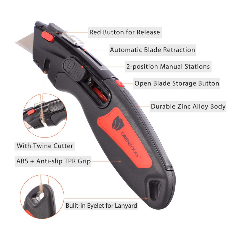 Inwell Utility Knife Heavy Duty, 40 Degree Angle Patented Design, Includes  6pcs SK5 Blades, Retractable Box Cutter set, Best for Carpet Installation,  Wallpaper Application, Drywall Repair ect. 