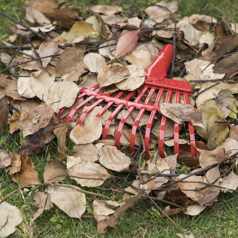 ORIENTOOLS Steel Leaf Rake, Garden Shrub Rake Head Only (Red, 11 Tines, 8.66”)