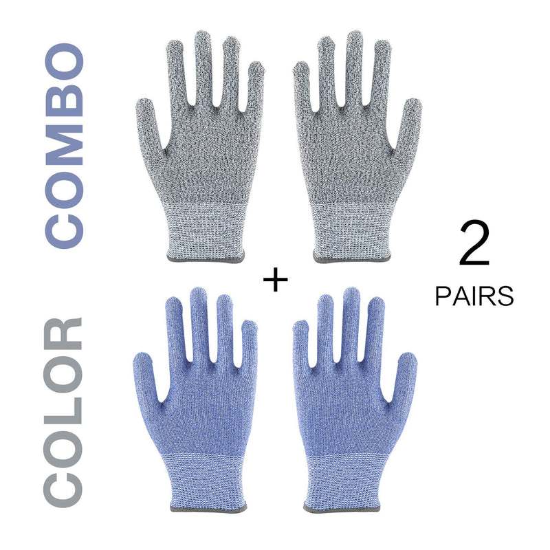 2 Pack of Cut Resistant Gloves with Level 5 Protection (Blue&Grey M/L/XL)